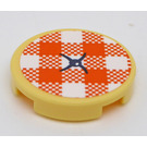 LEGO Bright Light Yellow Tile 2 x 2 Round with Orange and White Checkered Cushions Sticker with Bottom Stud Holder (14769)