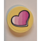 LEGO Bright Light Yellow Tile 2 x 2 Round with Pink Heart Sticker with Bottom Stud Holder (14769)