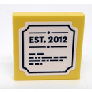 LEGO Helder Lichtgeel Tegel 2 x 2 met Dark Blauw 'EST. 2012' Sticker met groef (3068)
