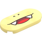 LEGO Bright Light Yellow Tile 2 x 4 with Rounded Ends with Pom Prom Mouth with Teeth (66857 / 101873)