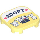 LEGO Helder Lichtgeel Tegel 4 x 4 x 0.7 Afgerond met ‘ADOPT’ en Pets Sticker (68869)
