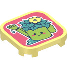 LEGO Bright Light Yellow Tile 4 x 4 x 0.7 Rounded with Watering Can and Flower Sticker (68869)