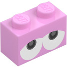 LEGO Bright Pink Brick 1 x 2 with Baby Yoshi Eyes Looking Up with Bottom Tube (3004 / 94649)