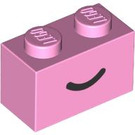LEGO Fel roze Steen 1 x 2 met Smile met buis aan de onderzijde (102574 / 102701)