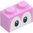 LEGO Leuchtendes Rosa Stein 1 x 2 mit Yoshi Augen mit Unterrohr (68946 / 101881)