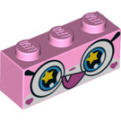 LEGO Bright Pink Brick 1 x 3 with Blue Eyes with Yellow Stars and Open Mouth (Rainbow Unikitty) (3622 / 38899)