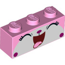 LEGO Leuchtend rosa Backstein 1 x 3 mit Katze Gesicht 'Unikitty' (3622 / 52732)