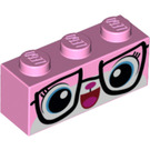 LEGO Bright Pink Brick 1 x 3 with Face with Glasses (3622 / 16860)