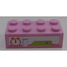 LEGO Bright Pink Brick 2 x 4 with Alarm Clock, Glass, Book Sticker (3001)