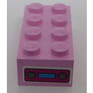 LEGO Bright Pink Brick 2 x 4 with decation on a side Sticker (3001)