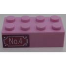 LEGO Leuchtend rosa Backstein 2 x 4 mit 'No.4', Jug, Bowls Aufkleber (3001)