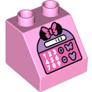 LEGO Leuchtend rosa Duplo Steigung 2 x 2 x 1.5 (45°) mit Calculator mit Minnie Mouse Ohren (6474 / 33355)
