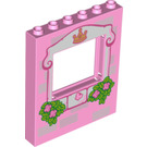 LEGO Bright Pink Panel 1 x 6 x 6 with Window Cutout with Light Pink Frame, Bricks, Crown, Butterfly, Roses and Leaves Pattern (15627 / 16279)