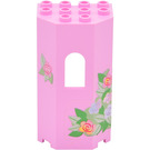 LEGO Bright Pink Panel 3 x 4 x 6 Turret Wall with Window with rose flower Sticker (30246)