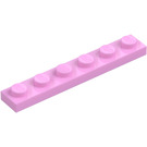 LEGO Kirkkaanvaaleanpunainen Levy 1 x 6 (3666)