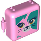 LEGO Bright Pink Play Cube Box 3 x 8 with Hinge with Cat face (64462 / 72508)