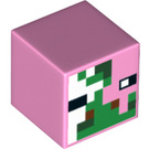 LEGO Fel roze Vierkant Minifigure Hoofd met Minecraft Zombie Pigman Gezicht (21128 / 28278)