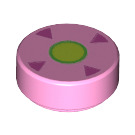 LEGO Fel roze Tegel 1 x 1 Ronde met Green Cirkel (30672 / 98138)