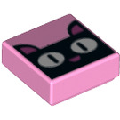 LEGO Fel roze Tegel 1 x 1 met Kat Gezicht met groef (3070 / 48268)