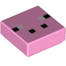 LEGO Bright Pink Tile 1 x 1 with Minecraft Pig Face Pattern with Groove (3070bpb78 / 17058)