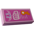 LEGO Bright Pink Tile 1 x 2 with Mia, Stables Logo, and Prize Ribbon Sticker with Groove (3069)