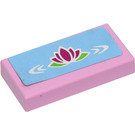 LEGO Bright Pink Tile 1 x 2 with Water Lily Sticker with Groove (3069)