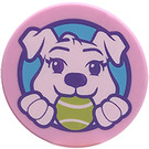 LEGO Bright Pink Tile 2 x 2 Round with Dog with Tennis Ball with Bottom Stud Holder (14769 / 66480)