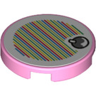 LEGO Bright Pink Tile 2 x 2 Round with Fruit Scanner Code with Bottom Stud Holder (14769 / 100604)