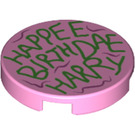 LEGO Bright Pink Tile 2 x 2 Round with "Happee Birtdae Harry" with Bottom Stud Holder (14769 / 78118)