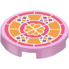 LEGO Bright Pink Tile 2 x 2 Round with Orange Patterned Tile Sticker with Bottom Stud Holder (14769)