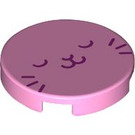 LEGO Bright Pink Tile 2 x 2 Round with Smiling Face with Closed Eyes with Bottom Stud Holder (14769 / 104537)