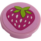 LEGO Bright Pink Tile 2 x 2 Round with Strawberry Sticker with "X" Bottom (4150)