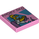 LEGO Bright Pink Tile 2 x 2 with "ANGRY DAD" with Groove (3068 / 21661)