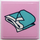 LEGO Bright Pink Tile 2 x 2 with Blue Blanket Sticker with Groove (3068)