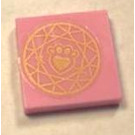 LEGO Bright Pink Tile 2 x 2 with gold paw print Sticker with Groove (3068)