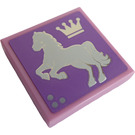 LEGO Fel roze Tegel 2 x 2 met Wit Paard Facing Links Sticker met groef (3068)