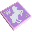 LEGO Bright Pink Tile 2 x 2 with White Horse Facing Right Sticker with Groove (3068)