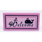 LEGO Bright Pink Tile 2 x 4 with Dark Blue 'Welcome' and Whale Sticker (87079)