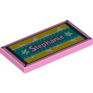 LEGO Bright Pink Tile 2 x 4 with "Stephanie" and Stars on Carpet (55598 / 87079)
