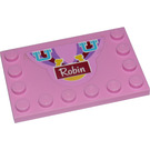 LEGO Rose pétant Tuile 4 x 6 avec Goujons sur 3 Edges avec 'Robin' Autocollant (6180)