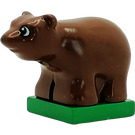 LEGO Brown Duplo Bear Cub on Green Base