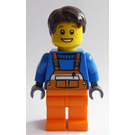 LEGO Brown Hair, Freckles, Open Smile with Orange Overalls with Straps Minifigure