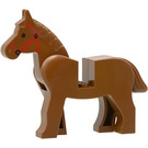 LEGO Marron Cheval avec Noir Yeux et Rouge Bride