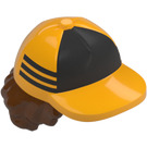 LEGO Bushy Hair with Orange Cap with Black Stripes