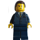 LEGO Business Man with Dark Blue Pin Striped Suit with Gold Tie and Brown Hair Minifigure