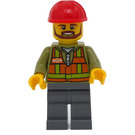LEGO Cargo Train Driver with Safety Vest and Helmet Minifigure with Brown Beard