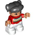 LEGO Child with Black Hair, Red Jumper with Diamond Pattern Duplo Figure