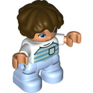 LEGO Child with Dark Brown Hair, White Top with Stripes Duplo Figure