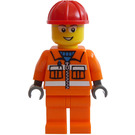 LEGO City Bouw Worker met Oranje Safety Vest, Rood Helm en Glasses minifiguur