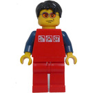 LEGO City Guy - rot Shirt mit 3 Silber Logos, Dark Blau Arme, rot Beine Minifigur